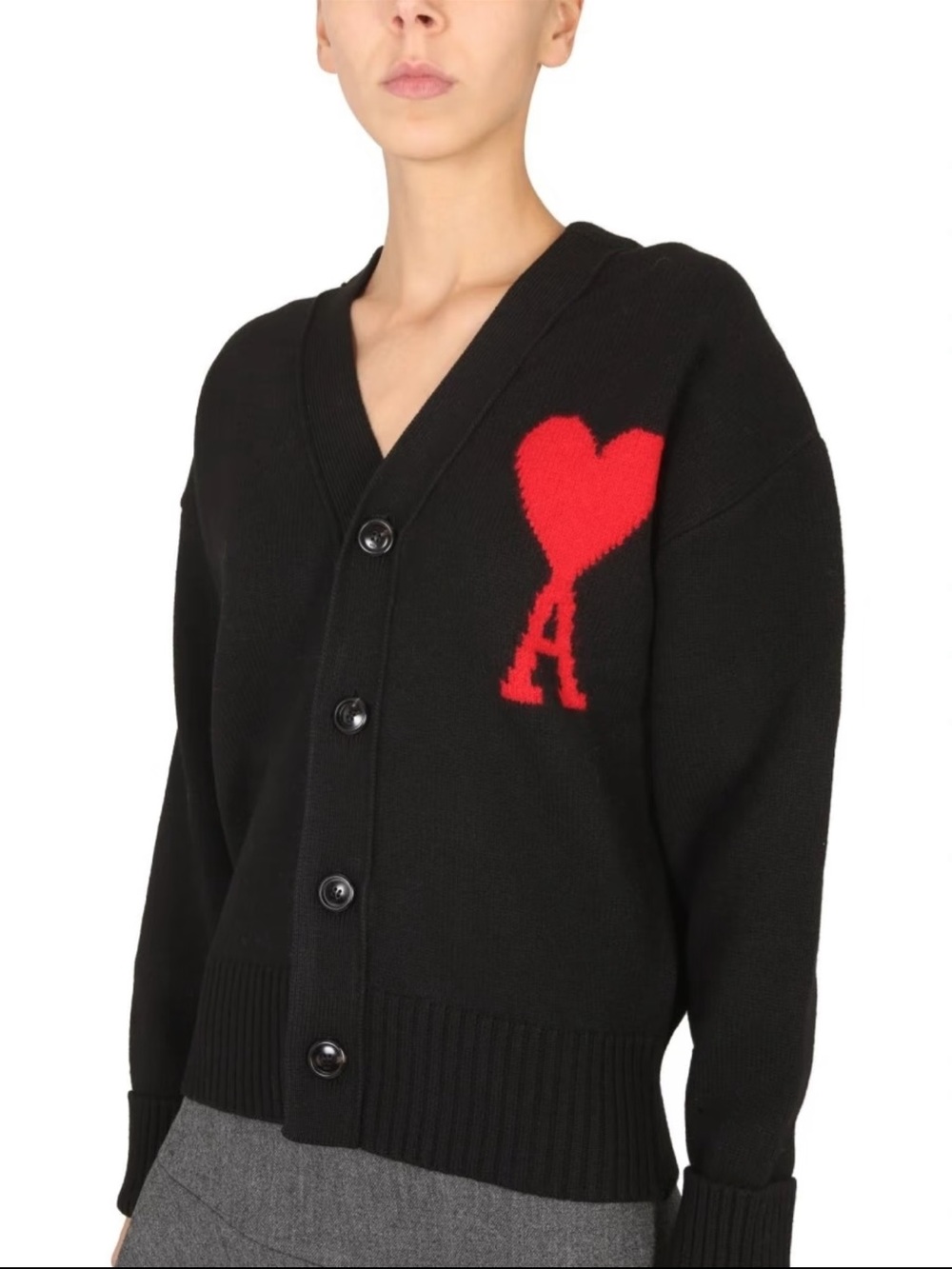 Ami Paris Black Cardigan with Red Heart Logo | Excellent Condition | Size S